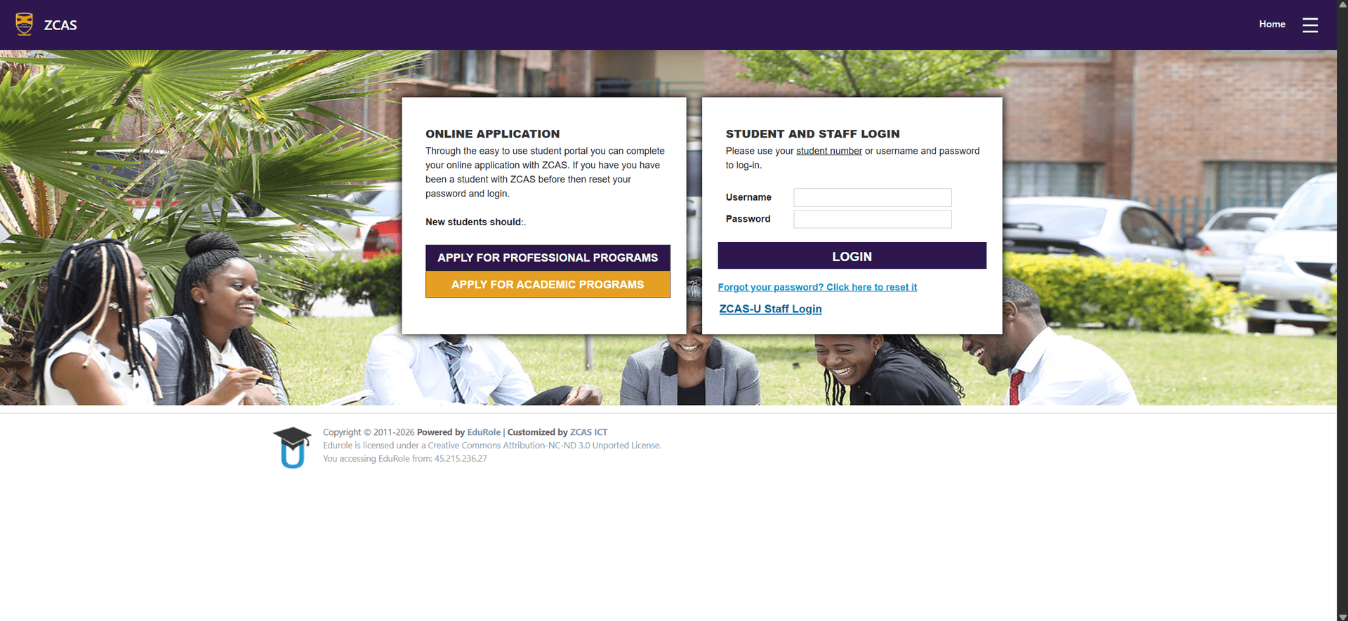 ZCAS Student Information System preview